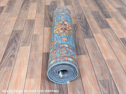 Blue 2'7" x 9'9" Kazak Hand knotted Wool Rug - Sku: O082893
