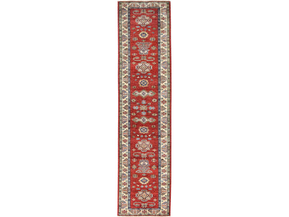 Kazak Kazak hand-knotted wool runner in Red & Ivory, 2'10" x 11'7" — SKU O082905