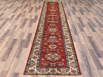 Kazak Kazak hand-knotted wool runner in Red & Ivory, 2'10" x 11'7" — SKU O082905 (view 2)