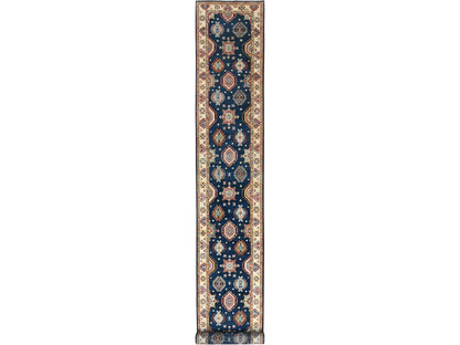 Blue 3'0" x 18'6" Kazak Hand knotted Wool Rug - Sku: O082946