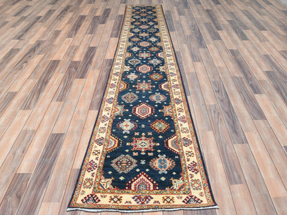 Blue 3'0" x 18'6" Kazak Hand knotted Wool Rug - Sku: O082946