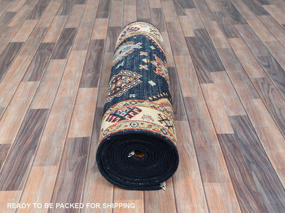Blue 3'0" x 18'6" Kazak Hand knotted Wool Rug - Sku: O082946