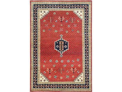 Kazak Kazak hand-knotted wool rug in Red & Blue, 4' x 5'9" — SKU O082949