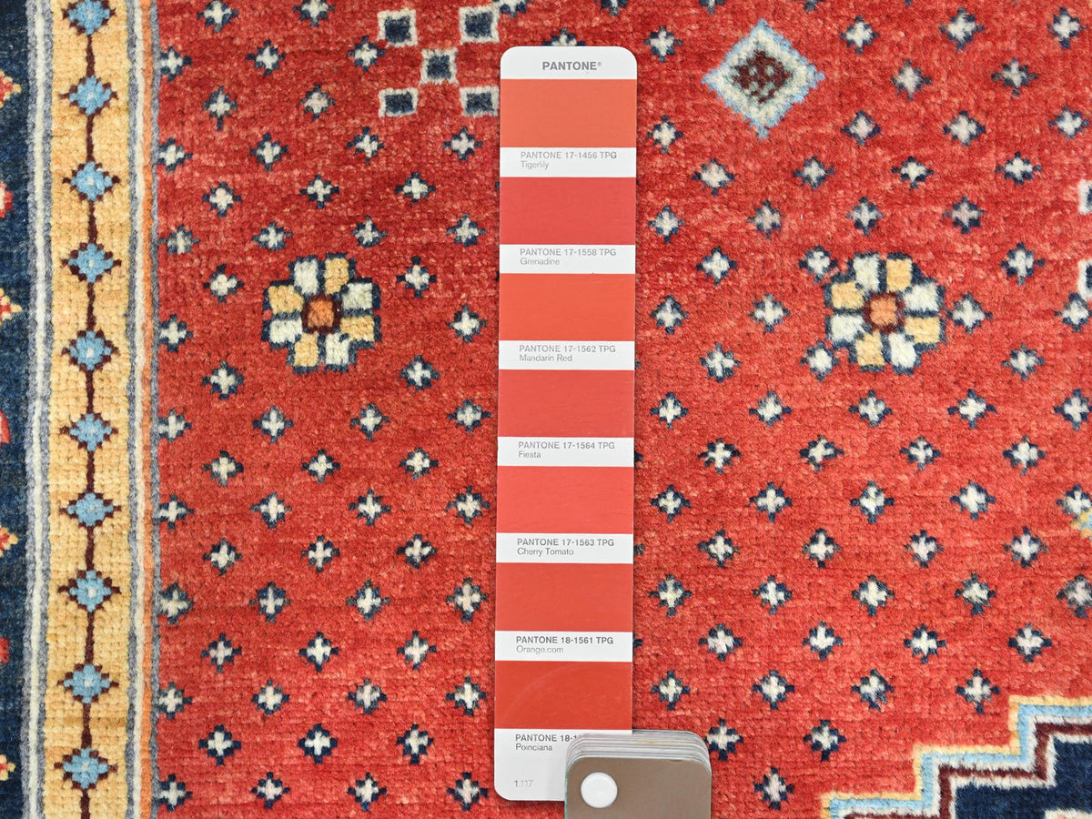 Kazak Kazak hand-knotted wool rug in Red & Blue, 4' x 5'9" — SKU O082949 (view 4)