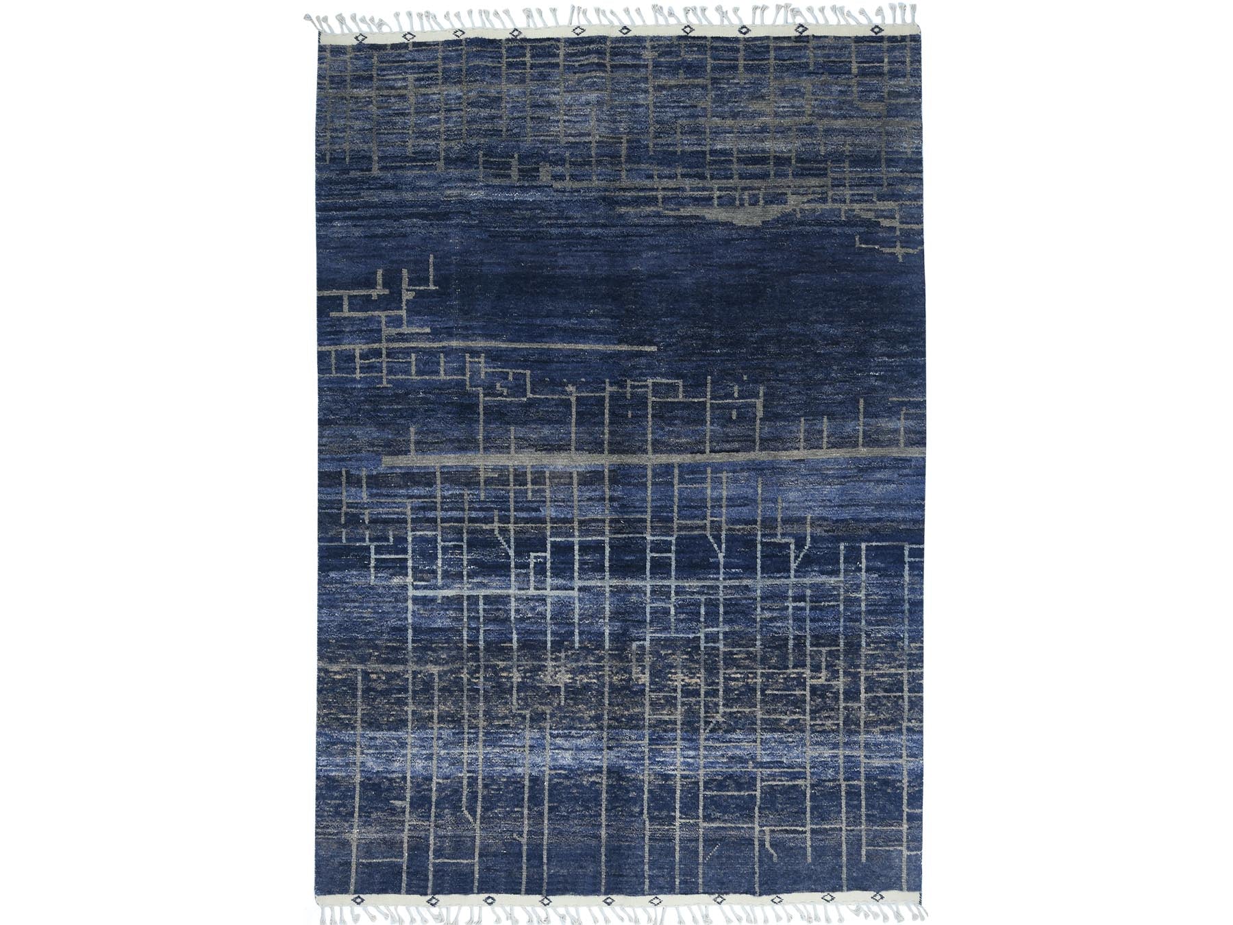 Tribal & Geometric hand-knotted wool rug in Blue, 9' x 12'5" — SKU O082965