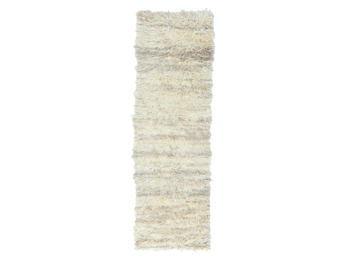 Tribal & Geometric hand-knotted wool runner in Ivory, 2'6" x 8' — SKU O082989