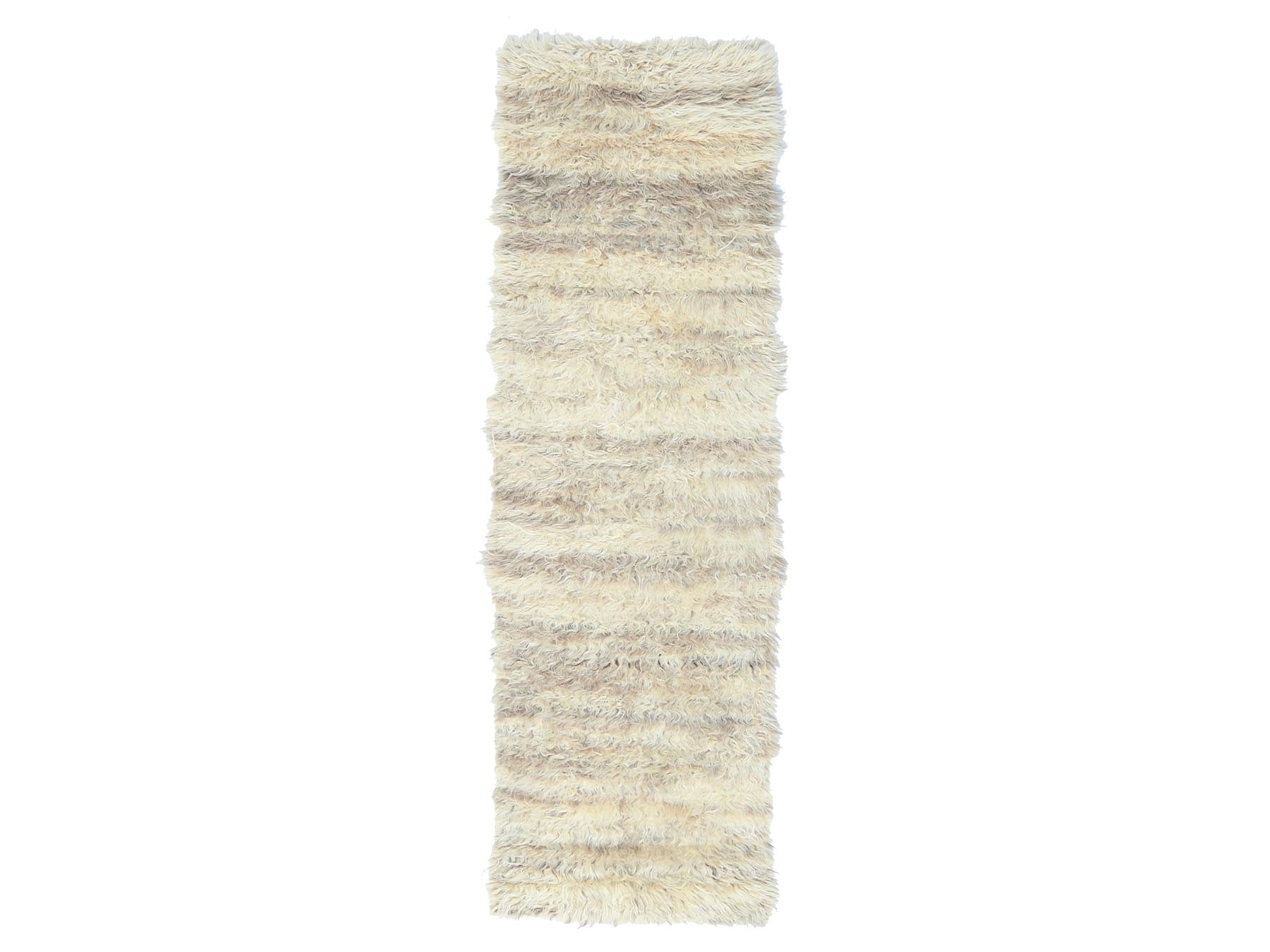 Tribal & Geometric hand-knotted wool runner in Ivory, 2'6" x 8' — SKU O082990