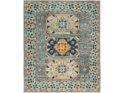 Tribal & Geometric hand-knotted wool rug in Gray & Light Blue, 8'3" x 9'9" — SKU O0830000