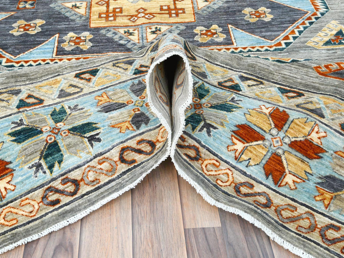 Tribal & Geometric hand-knotted wool rug in Gray & Light Blue, 8'3" x 9'9" — SKU O0830000 (view 5)