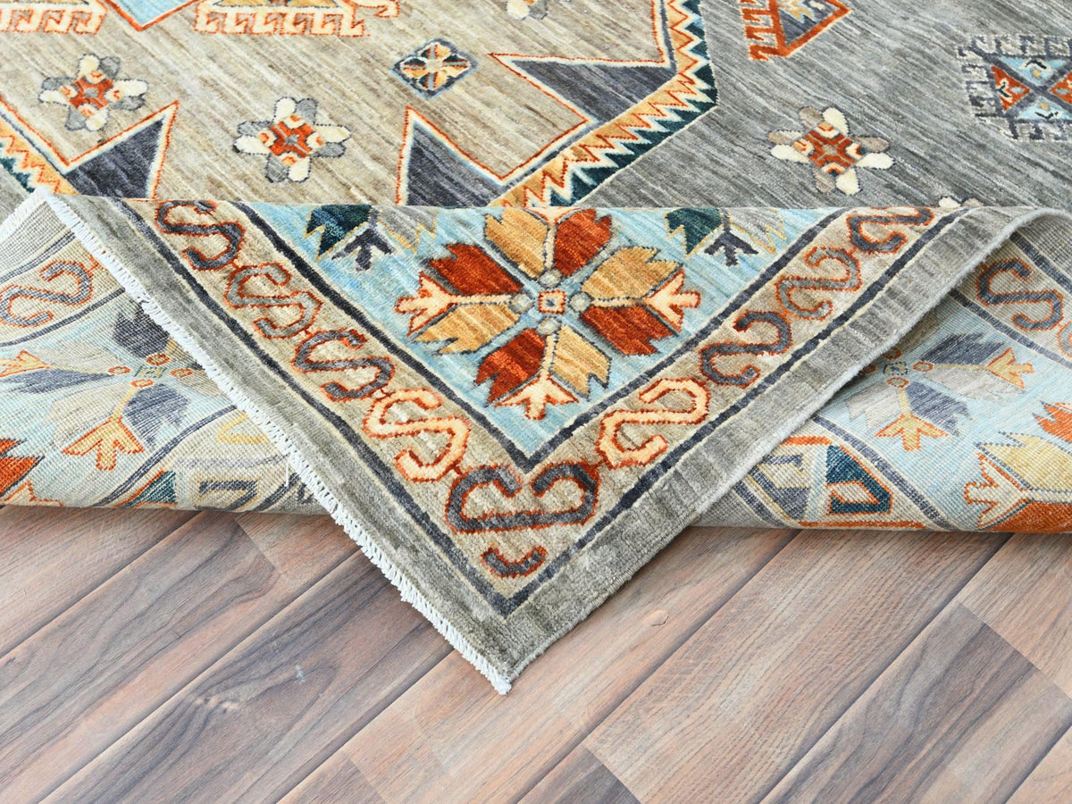 Tribal & Geometric hand-knotted wool rug in Gray & Light Blue, 8'3" x 9'9" — SKU O0830000 (view 6)
