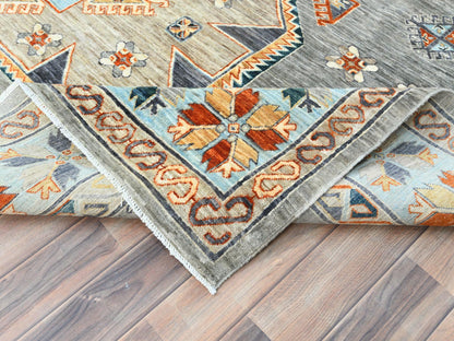Tribal & Geometric hand-knotted wool rug in Gray & Light Blue, 8'3" x 9'9" — SKU O0830000 (view 6)