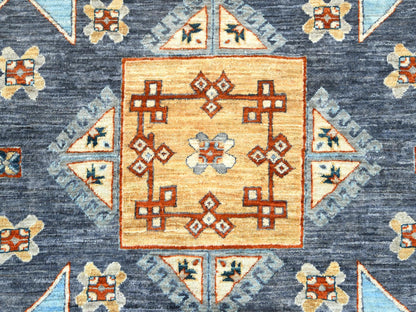 Tribal & Geometric hand-knotted wool rug in Gray & Light Blue, 8'3" x 9'9" — SKU O0830000 (view 8)