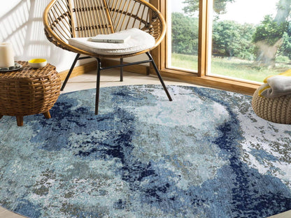 Blue 10'1" x 10'4" Modern and Contemporary Hand knotted Wool Rug - Sku: O083031