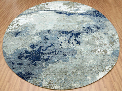 Blue 10'1" x 10'4" Modern and Contemporary Hand knotted Wool Rug - Sku: O083031