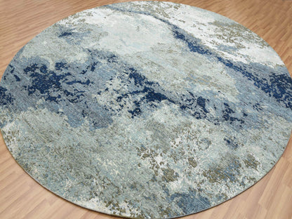 Blue 10'1" x 10'4" Modern and Contemporary Hand knotted Wool Rug - Sku: O083031