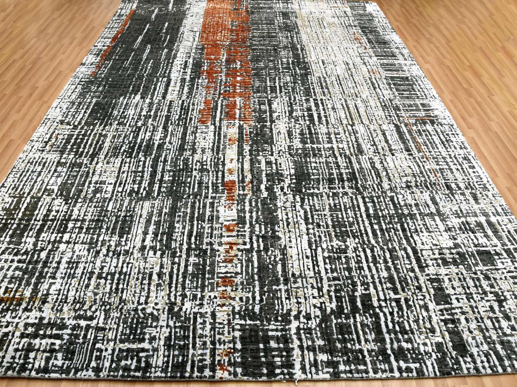 Modern / Contemporary hand-knotted wool rug in Gray, 9' x 12'4" — SKU O083043 (view 2)