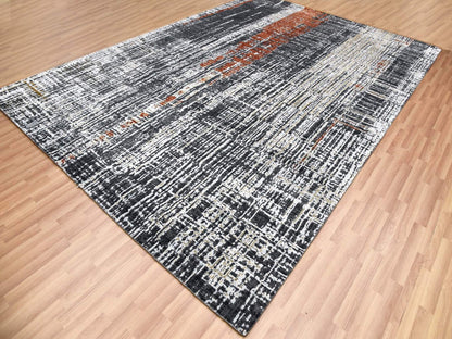 Grey 9'0" x 12'4" Modern / Contemporary Hand knotted Wool Rug - Sku: O083043