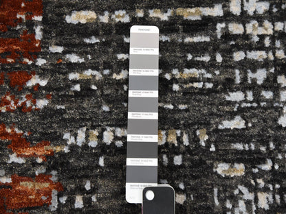 Grey 9'0" x 12'4" Modern / Contemporary Hand knotted Wool Rug - Sku: O083043