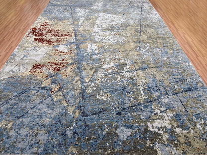 Grey 10'0" x 14'2" Modern / Contemporary Hand knotted Wool Rug - Sku: O083081