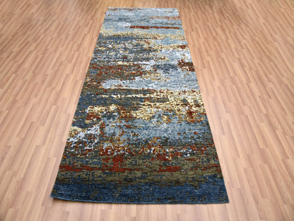 Modern / Contemporary hand-knotted wool runner in Gray, 4'0" x 10'0", SKU O083093