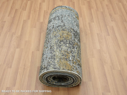 Grey 2'5" x 19'10" Modern / Contemporary Hand knotted Wool Rug - Sku: O083097