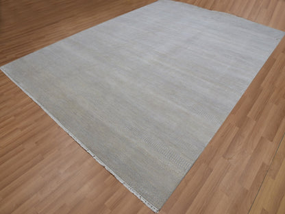 Grey 9'0" x 12'3" Modern and Contemporary Hand knotted Wool Rug - Sku: O083103