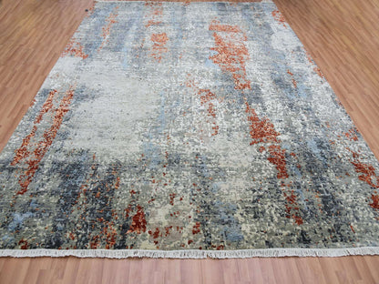 Beige 9'0" x 11'9" Modern and Contemporary Hand knotted Wool Rug - Sku: O083116