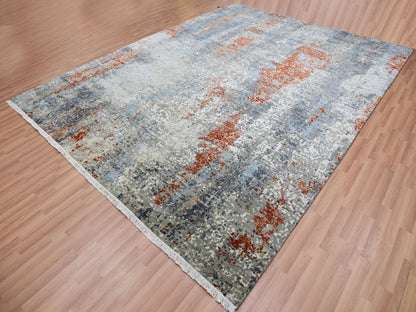 Beige 9'0" x 11'9" Modern and Contemporary Hand knotted Wool Rug - Sku: O083116