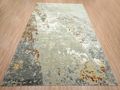Grey 7'10" x 10'1" Modern / Contemporary Hand knotted Wool Rug - Sku: O083128