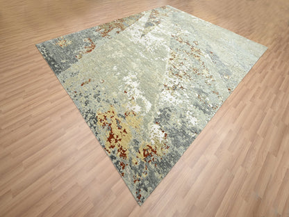 Grey 7'10" x 10'1" Modern / Contemporary Hand knotted Wool Rug - Sku: O083128