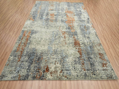 Green 8'0" x 10'2" Modern / Contemporary Hand knotted Wool Rug - Sku: O083130