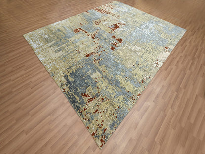 Green 7'11" x 10'3" Modern / Contemporary Hand knotted Wool Rug - Sku: O083131