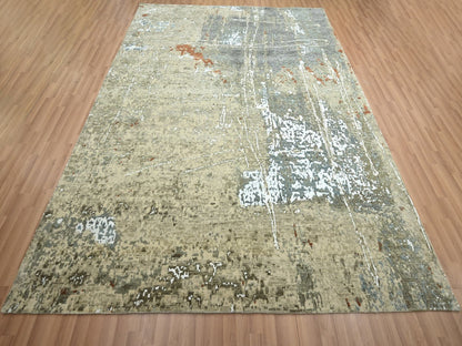 Beige 7'10" x 10'2" Modern and Contemporary Hand knotted Wool Rug - Sku: O083134