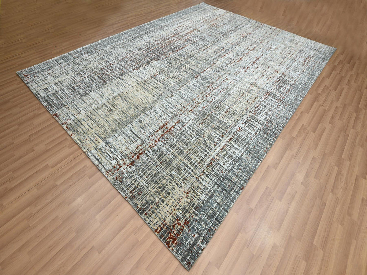 Modern / Contemporary hand-knotted wool rug in Gray, 9' x 12'3" — SKU O083152 (view 3)