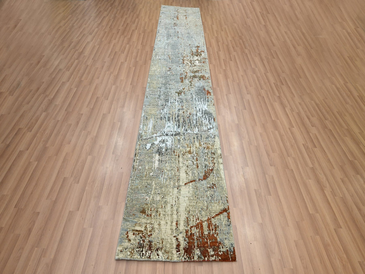 Modern / Contemporary hand-knotted wool runner in Gray, 2'7" x 12'11" — SKU O083167 (view 2)