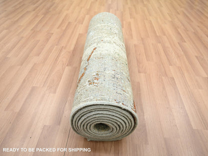 Grey 2'7" x 12'11" Modern / Contemporary Hand knotted Wool Rug - Sku: O083167