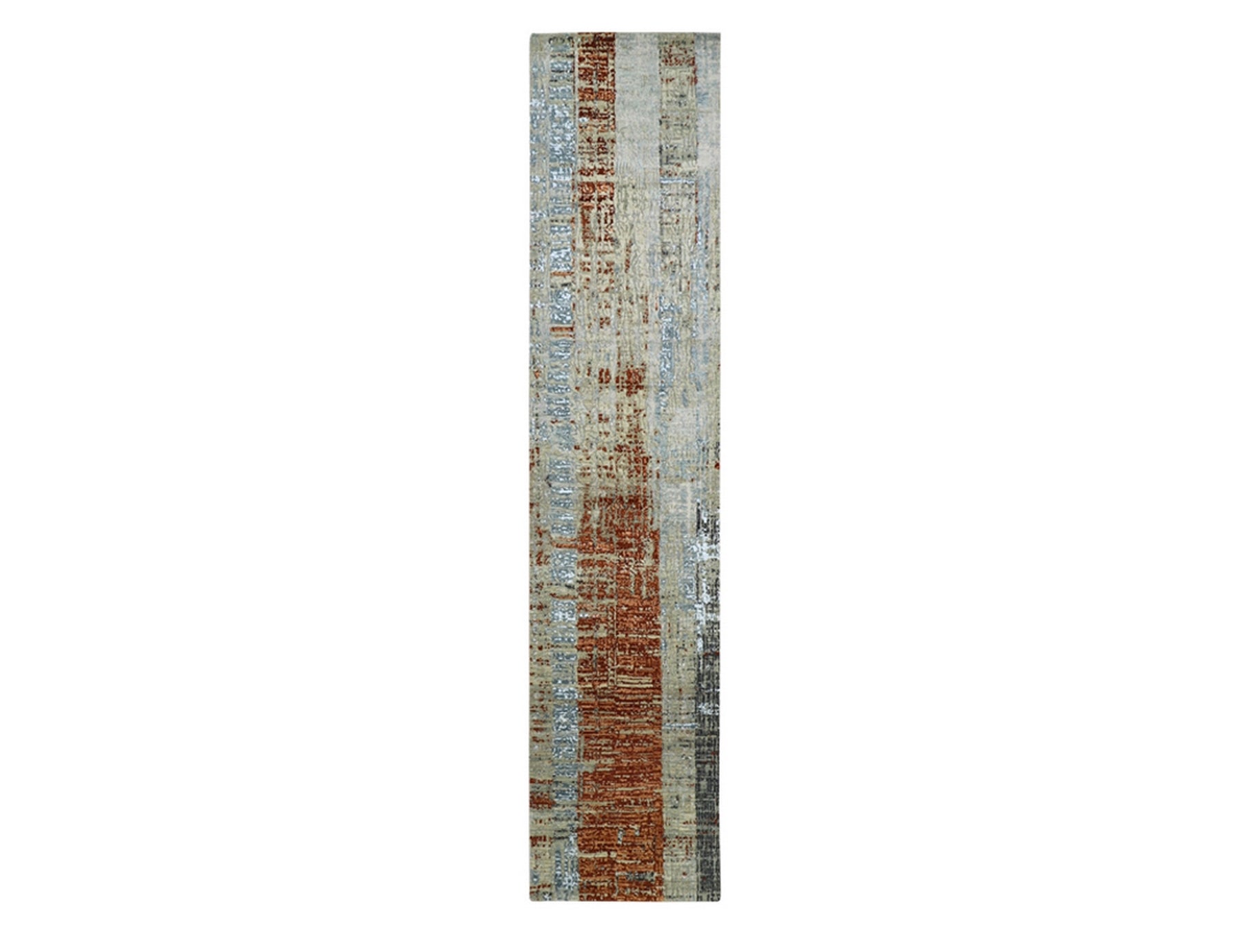 Modern / Contemporary hand-knotted wool runner in Orange, 2'7" x 11'10" — SKU O083169