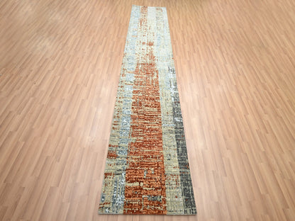 Modern / Contemporary hand-knotted wool runner in Orange, 2'7" x 11'10" — SKU O083169 (view 2)