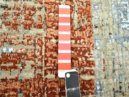 Modern / Contemporary hand-knotted wool runner in Orange, 2'7" x 11'10" — SKU O083169 (view 4)
