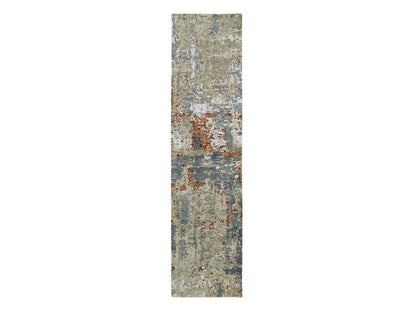 Grey 2'5" x 10'0" Modern / Contemporary Hand knotted Wool Rug - Sku: O083175