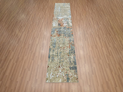 Grey 2'5" x 10'0" Modern / Contemporary Hand knotted Wool Rug - Sku: O083175