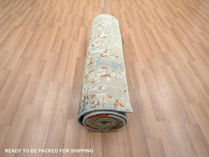 Grey 2'5" x 10'0" Modern / Contemporary Hand knotted Wool Rug - Sku: O083175