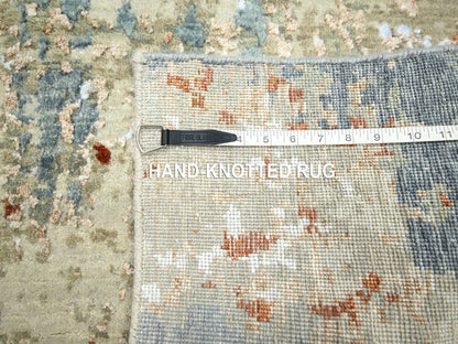 Grey 2'5" x 10'0" Modern / Contemporary Hand knotted Wool Rug - Sku: O083175