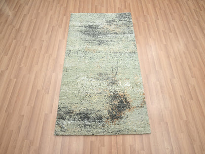 Green 3'0" x 5'0" Modern / Contemporary Hand knotted Wool Rug - Sku: O083186