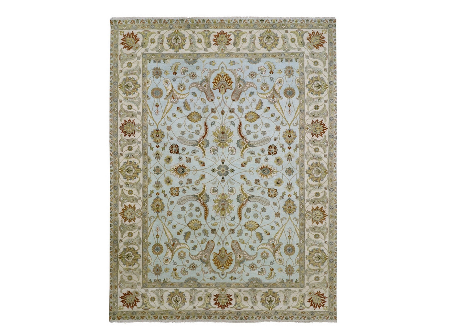 Ziegler Tribal & Geometric hand-knotted wool rug in Blue & Ivory, 9' x 12' — SKU O083199