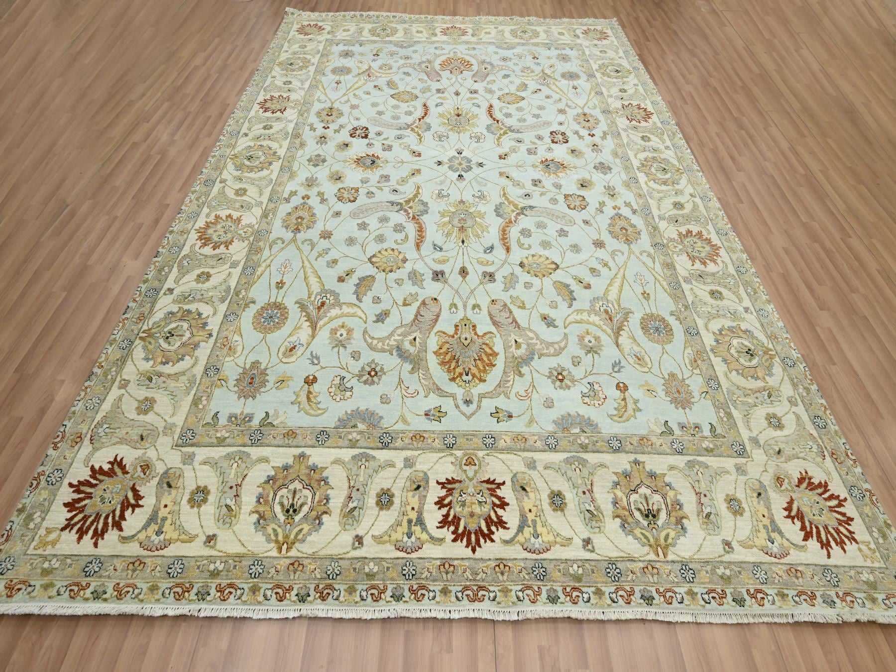 Ziegler Tribal & Geometric hand-knotted wool rug in Blue & Ivory, 9' x 12' — SKU O083199 (view 2)