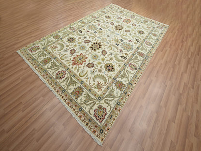 Ivory 6'1" x 9'3" Tribal Hand knotted Wool Rug - Sku: O083205