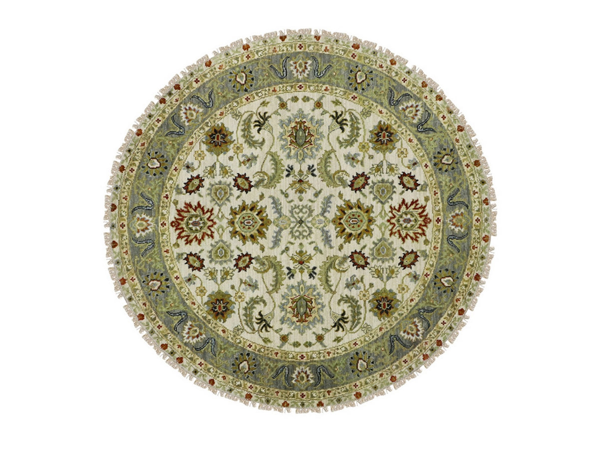 Ziegler Tribal & Geometric hand-knotted wool rug in Ivory & Gray, 4'1" x 4'2" — SKU O083211