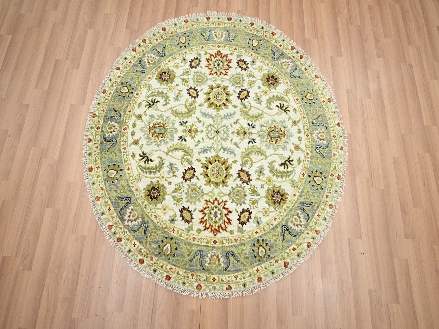 Ziegler Tribal & Geometric hand-knotted wool rug in Ivory & Gray, 4'1" x 4'2" — SKU O083211 (view 2)