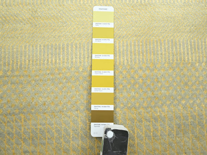 Modern / Contemporary hand-knotted wool/silk rug in Yellow, 7'10" x 7'10" — SKU O083212 (view 7)